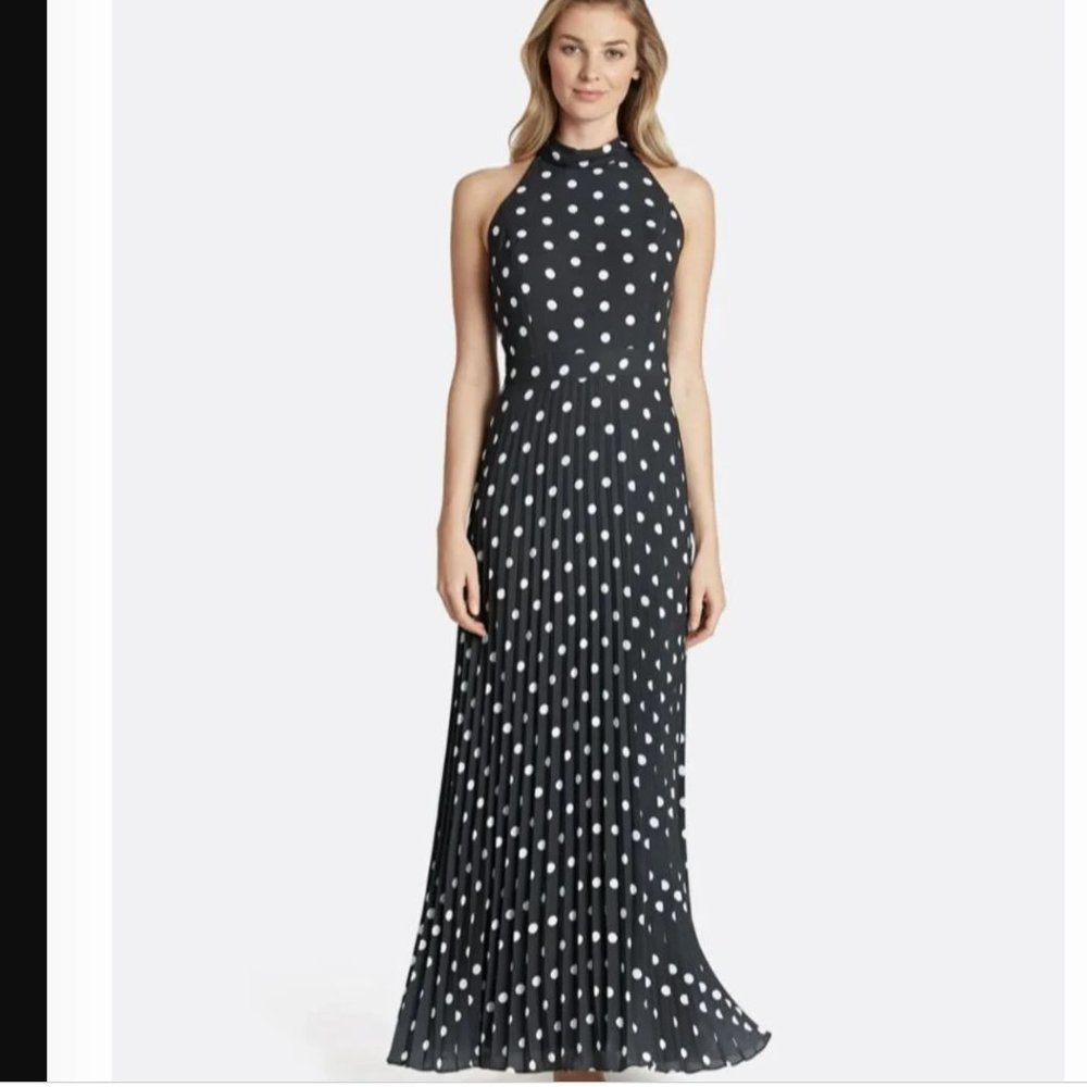 NWT Tahari Polka Dot Pleated Gown, Size 8